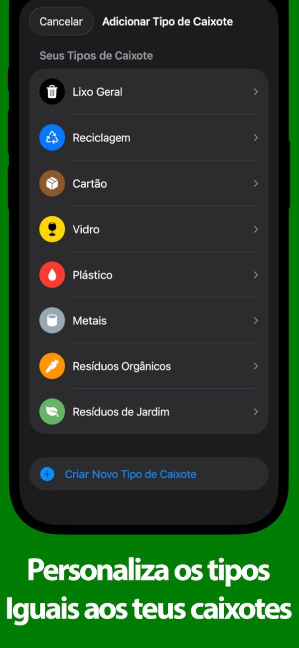 Tipos de contentor personalizáveis