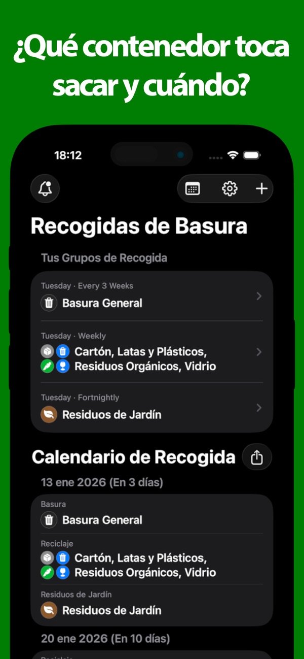 Calendario de recogida mostrando qué contenedores tocan y cuándo