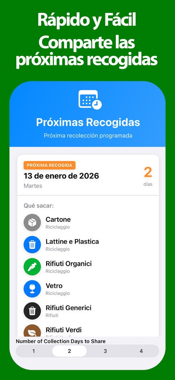 Tarjeta compartible de las próximas recogidas