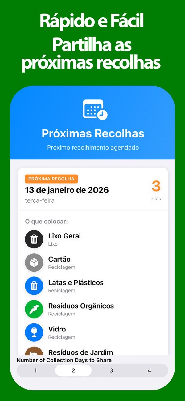 Cartão partilhável das próximas recolhas
