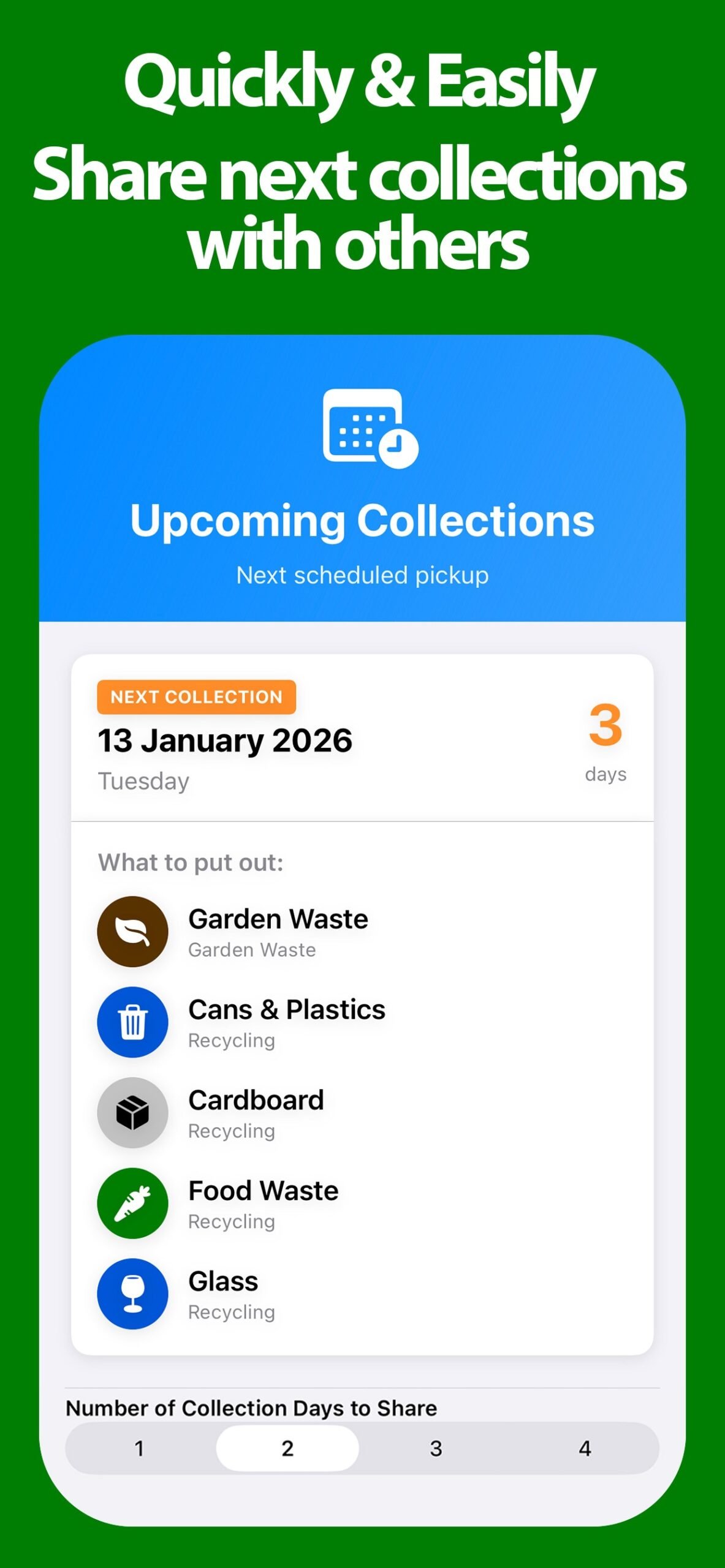 Shareable upcoming collections card