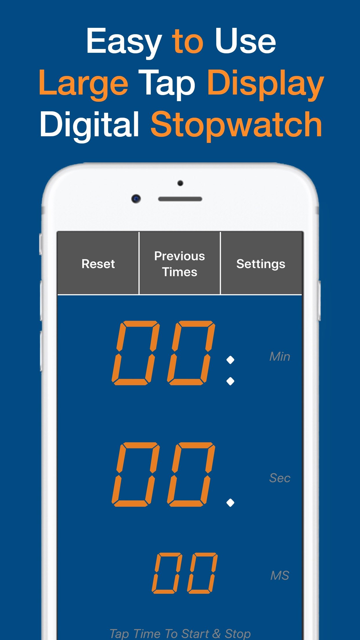 The big digital stopwatch display filling the screen