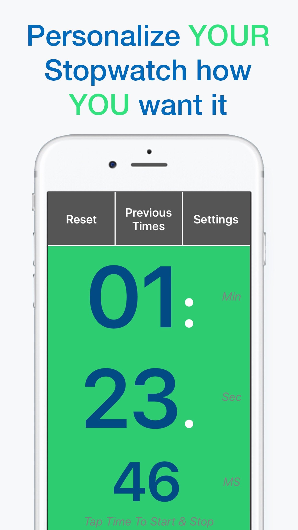 Big Tap Digital Stopwatch running in portrait