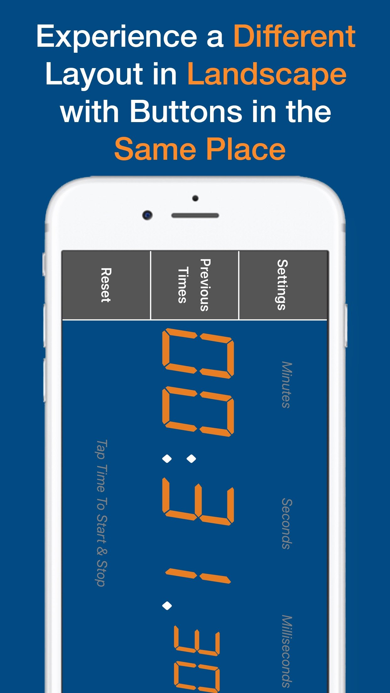 Big Tap Digital Stopwatch in landscape with previous time shown