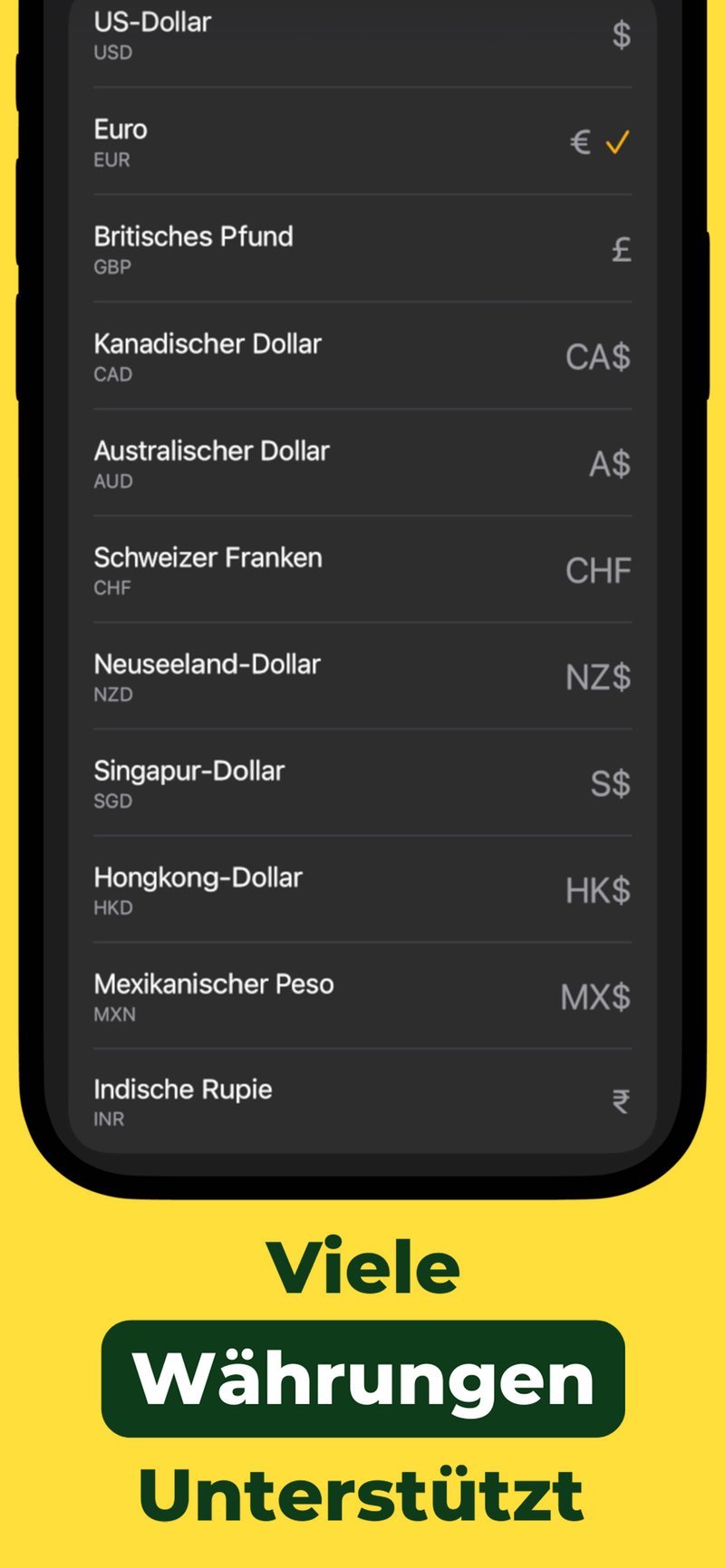 Unterstützte Währungen