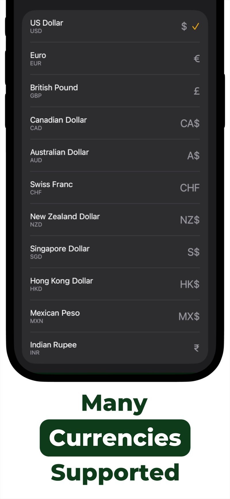 Multiple supported currencies