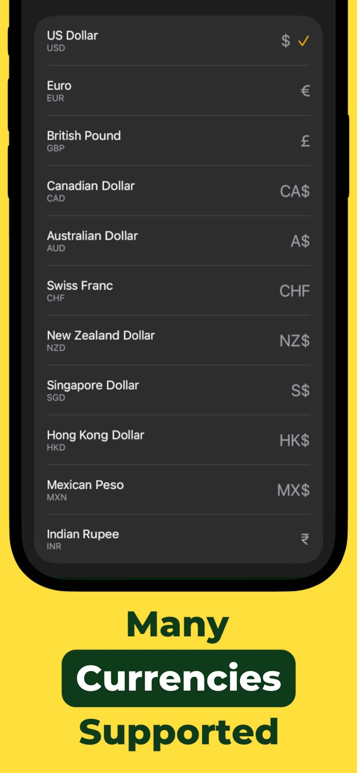 Multiple supported currencies
