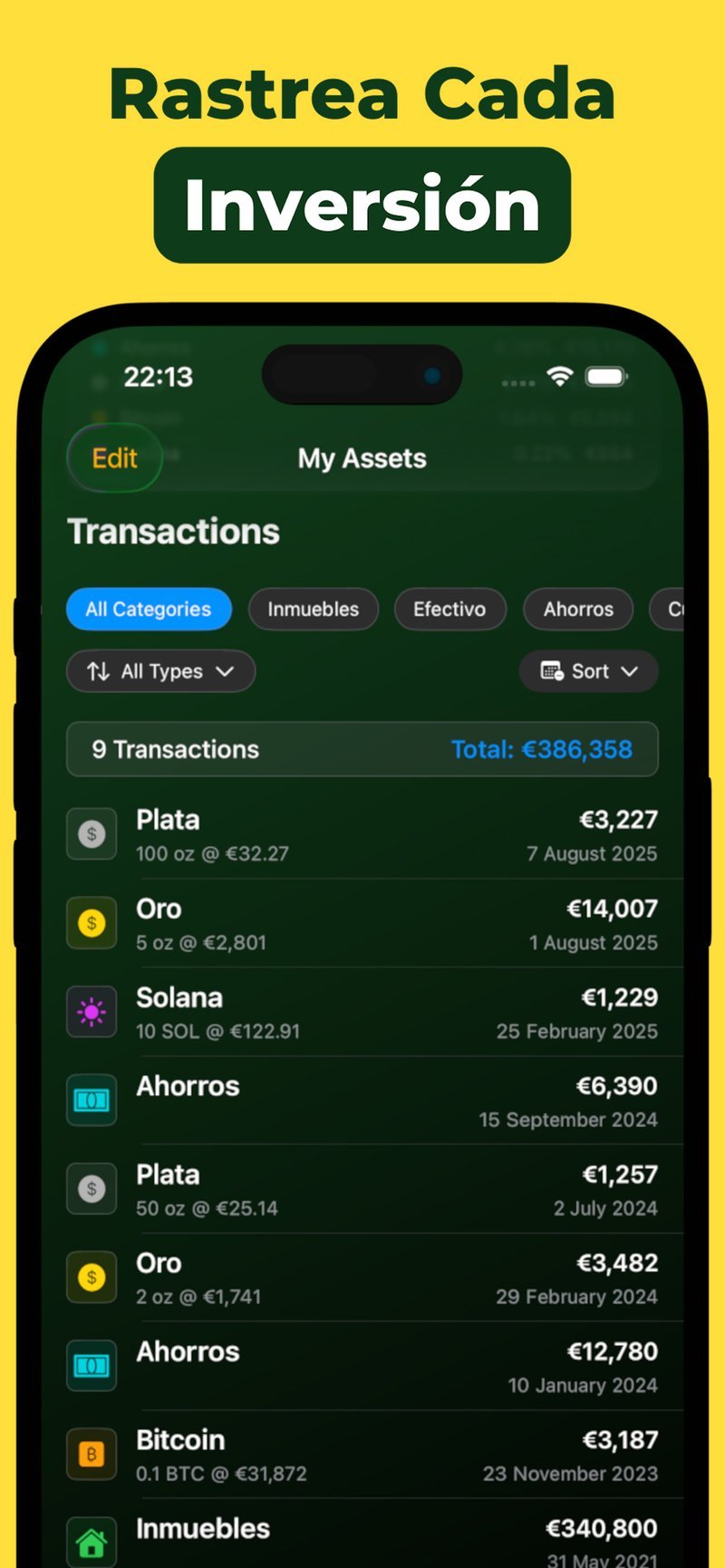 Posiciones agrupadas valoradas a precios en tiempo real con su distribucion