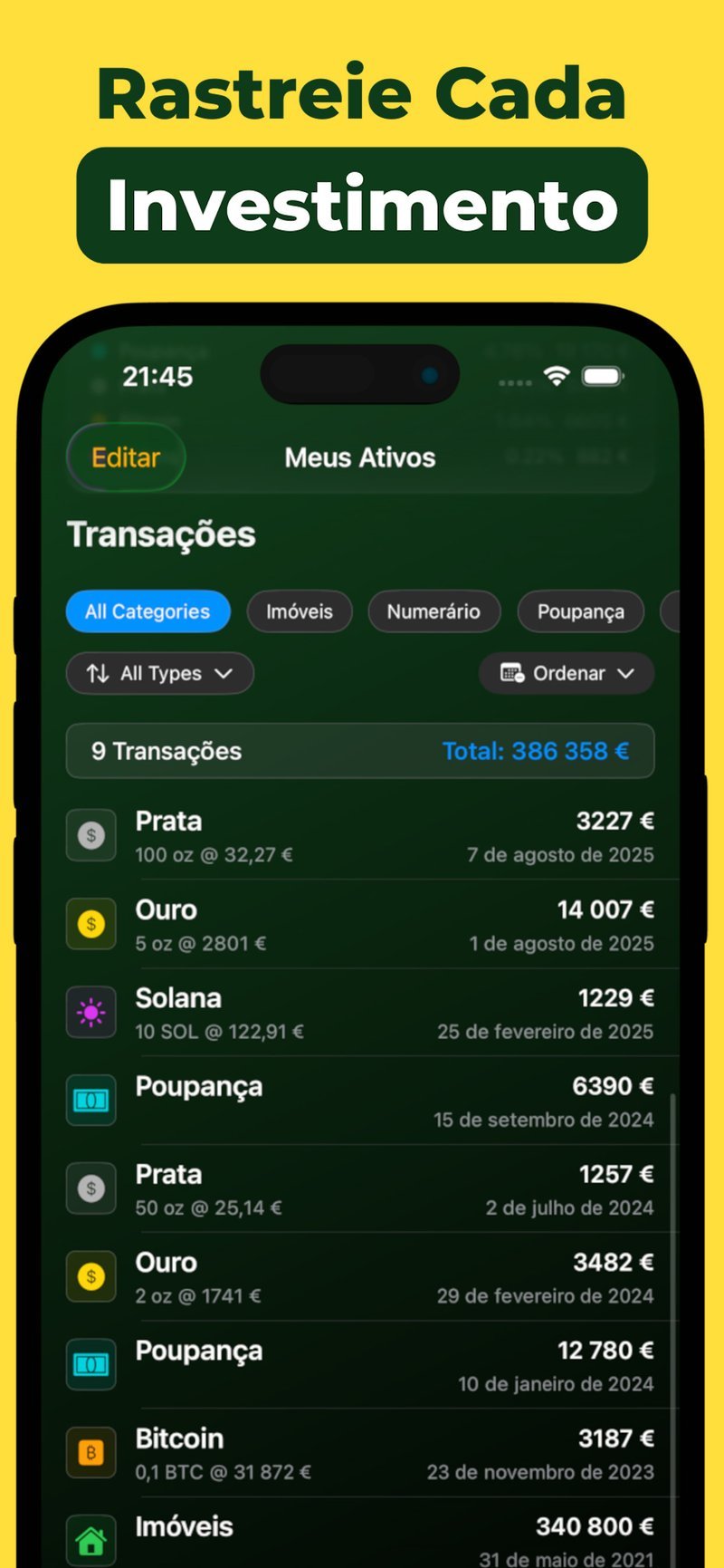 Posições agrupadas avaliadas a preços em tempo real com a sua distribuição