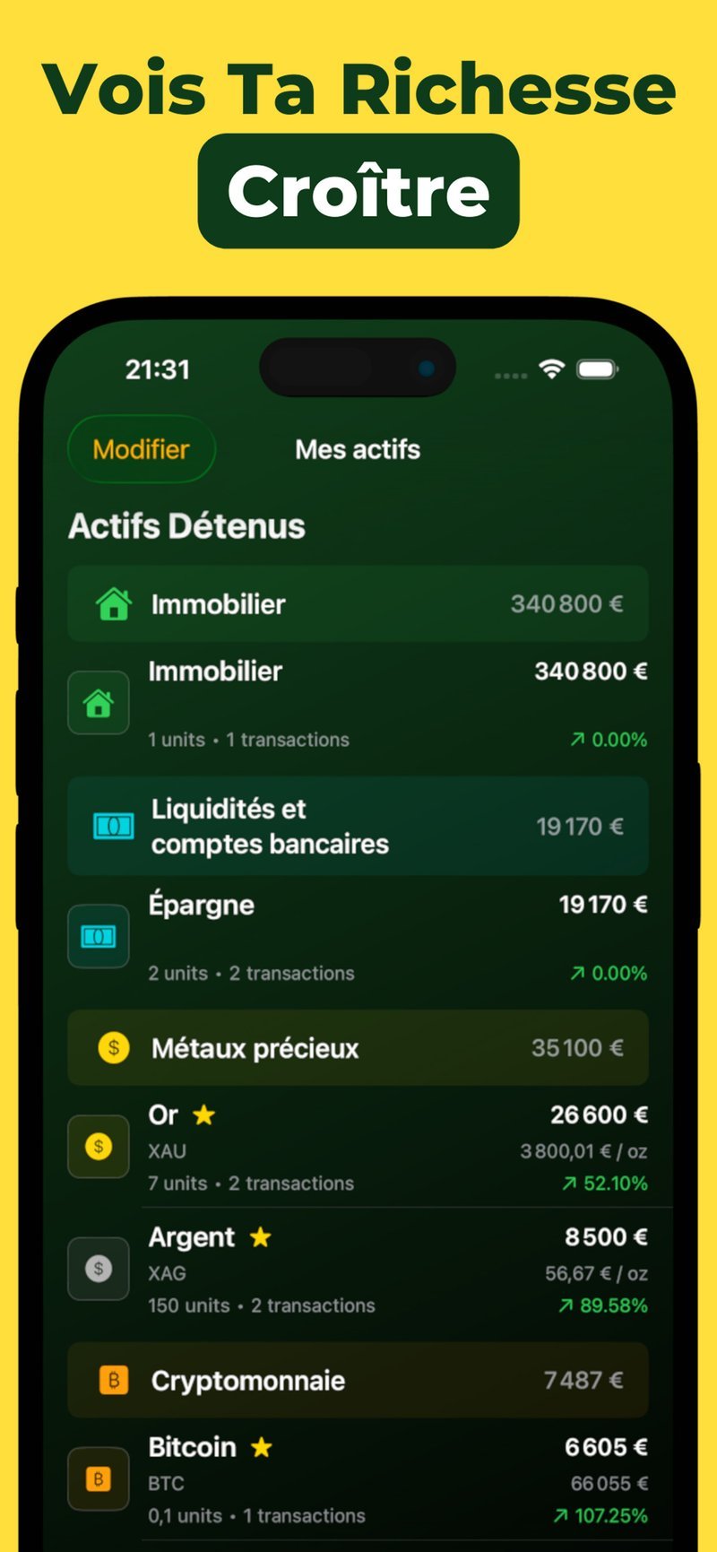 Graphiques des cours de l'or et de l'argent sur plusieurs périodes