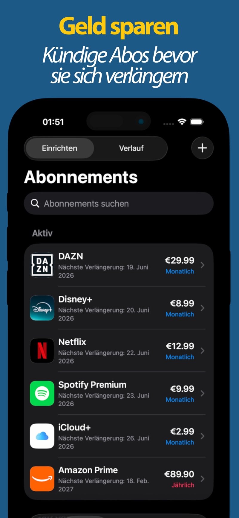 Aktive Abos mit nächstem Verlängerungsdatum