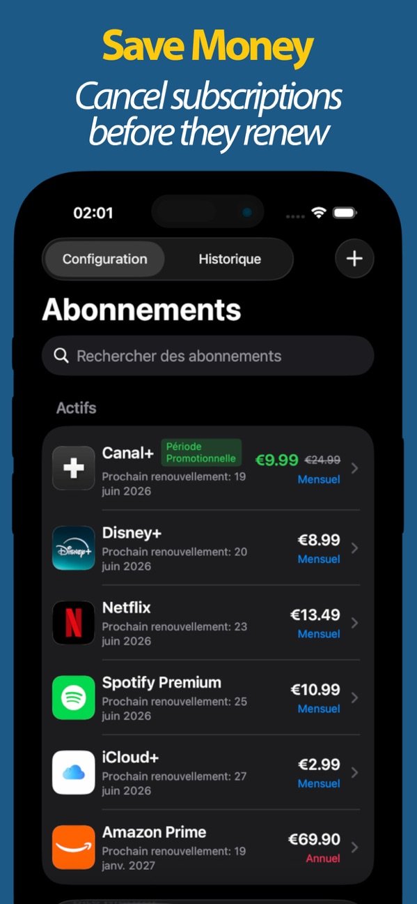 Abonnements actifs avec prochaine date de renouvellement