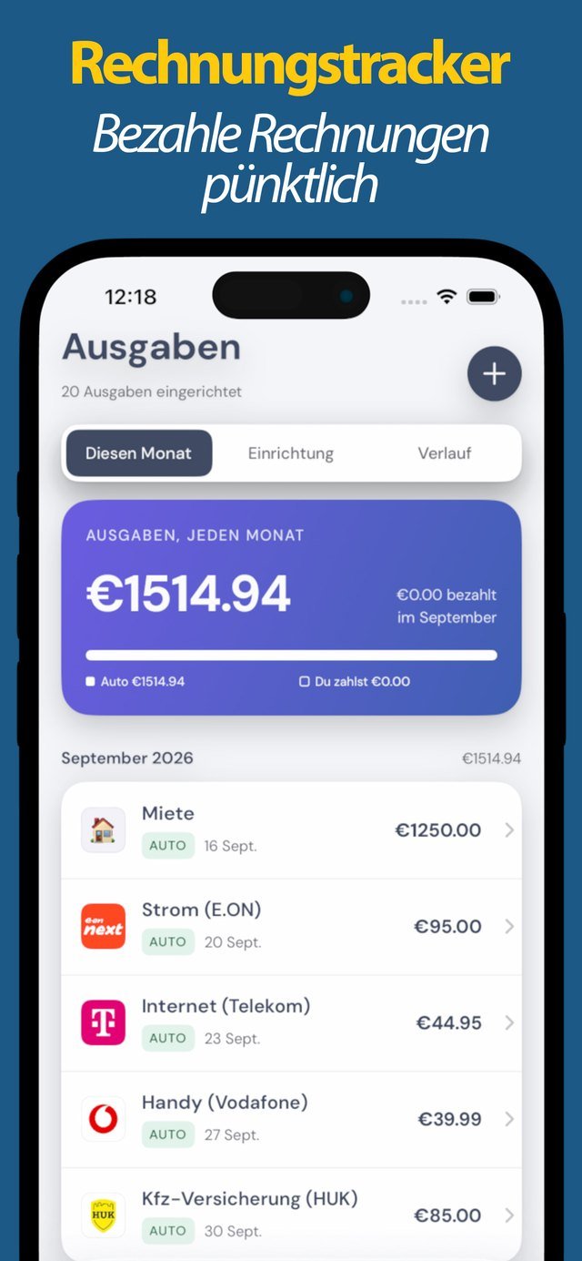 Rechnungen und Fixkosten nach Monat mit Status