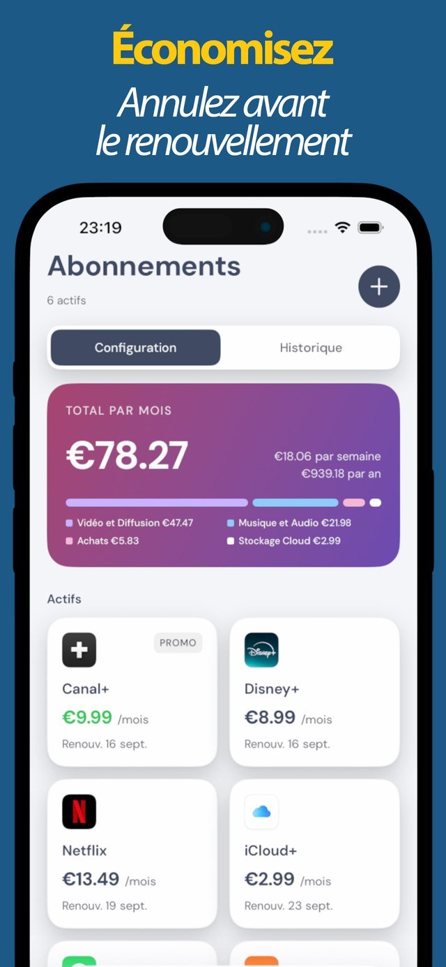Abonnements actifs avec prochaine date de renouvellement
