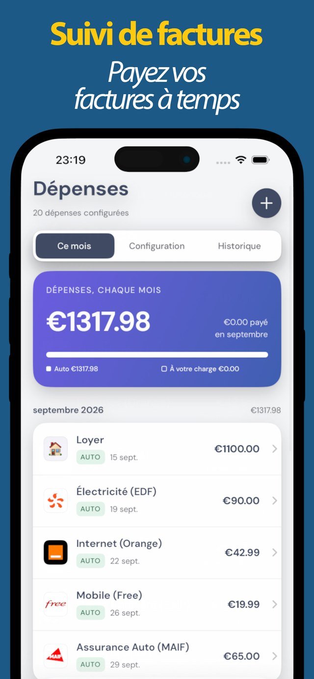 Dépenses par mois avec statut de paiement automatique