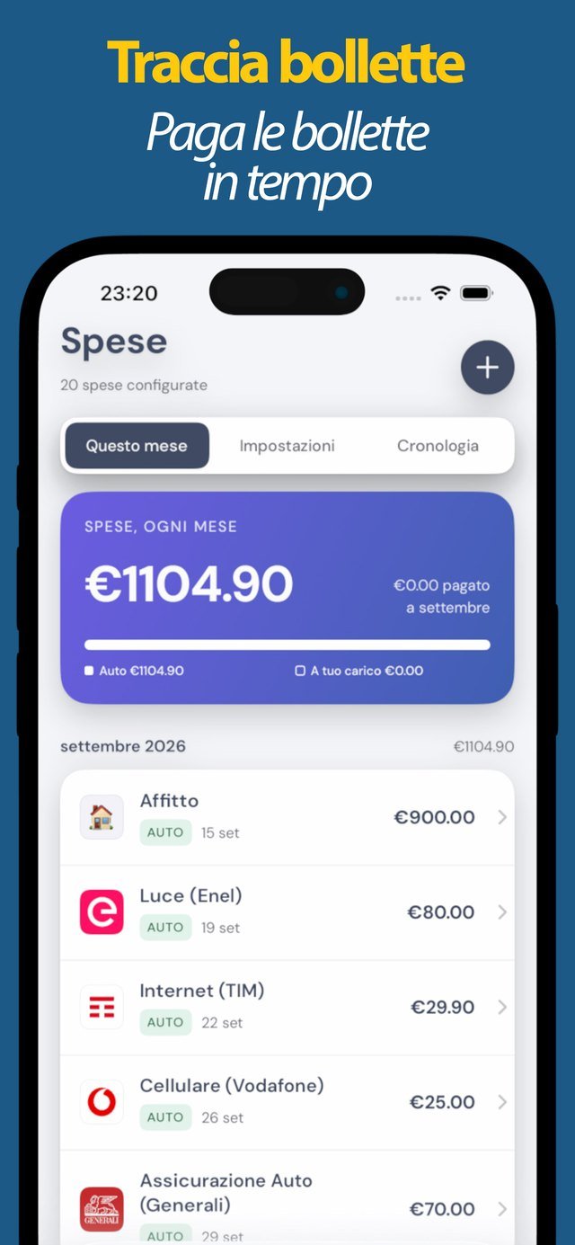 Bollette e spese fisse per mese con lo stato di pagamento
